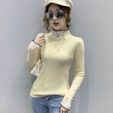 Демисезонный шифоновый трикотажный свитер, 2023, высокий воротник, по фигуре