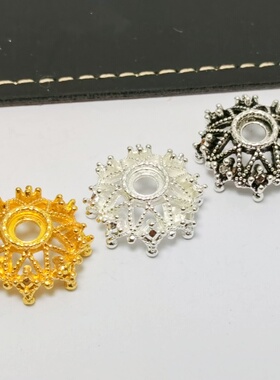 藏银合金复古镂空花纹diy手工串珠服装辅料配件水晶手链花托隔珠
