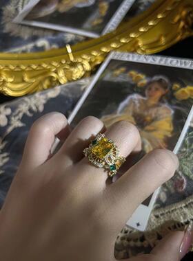 vintage欧美热销中古镂空戒指高级感复古高定气质百搭彩宝指环