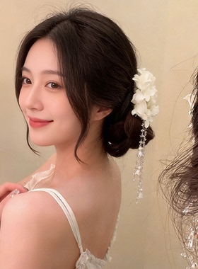 超仙白色铃兰花流苏发夹女