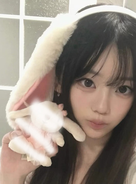 软萌可爱白色垂耳兔发箍女