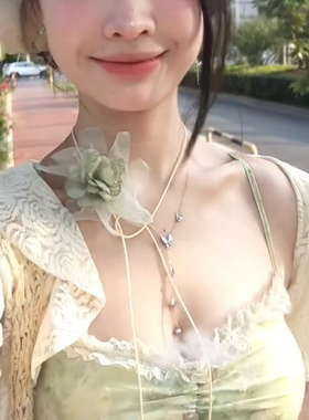 超仙氛围感绿色花朵系脖项链女