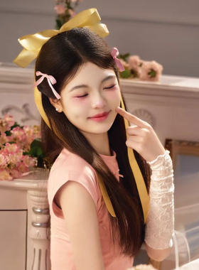 黄色垂耳兔蝴蝶结顶夹甜美少女