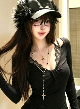 暗黑朋克多层十字架吊坠项链女