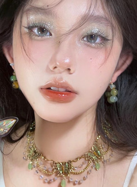 新中式镶钻绿色蝴蝶项链女