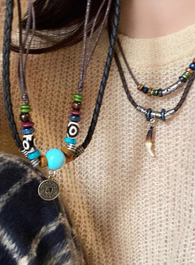 新中式民族风编绳铜钱项链女