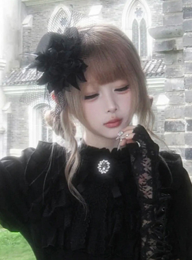 暗黑哥特风lolita黑色花朵小礼帽