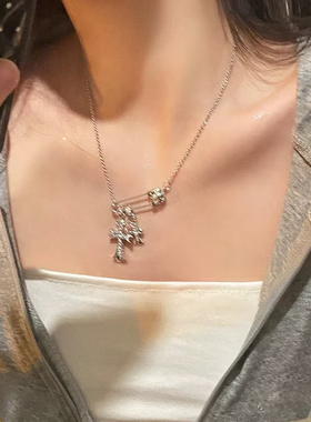 甜酷风十字架锆石别针项链女轻奢复古叠戴锁骨链Y2K小众辣妹配饰