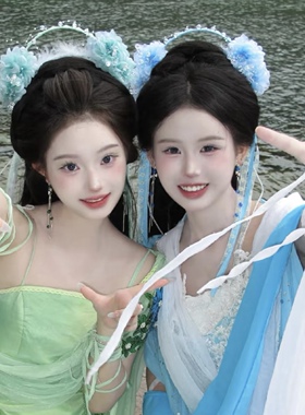 七仙女头饰汉服绢纱花朵流苏发箍