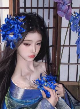 森系氛围感蓝立体蝴蝶彼岸花发夹