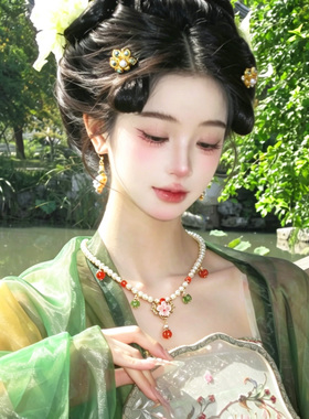 新中式彩色串珠花朵项链