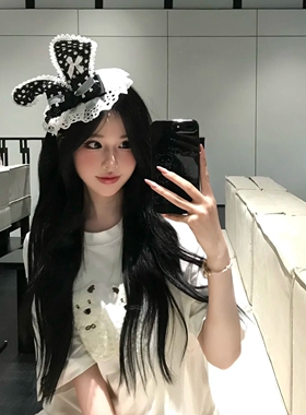 日系甜美蕾丝兔耳朵帽子发夹