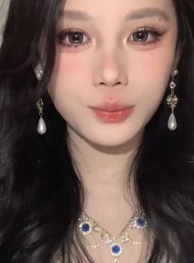 法式蓝色锆石项链女重工