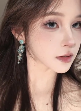 夏日海洋蓝色碎石串珠耳环女