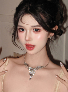 韩式新娘水钻项链耳环套装女