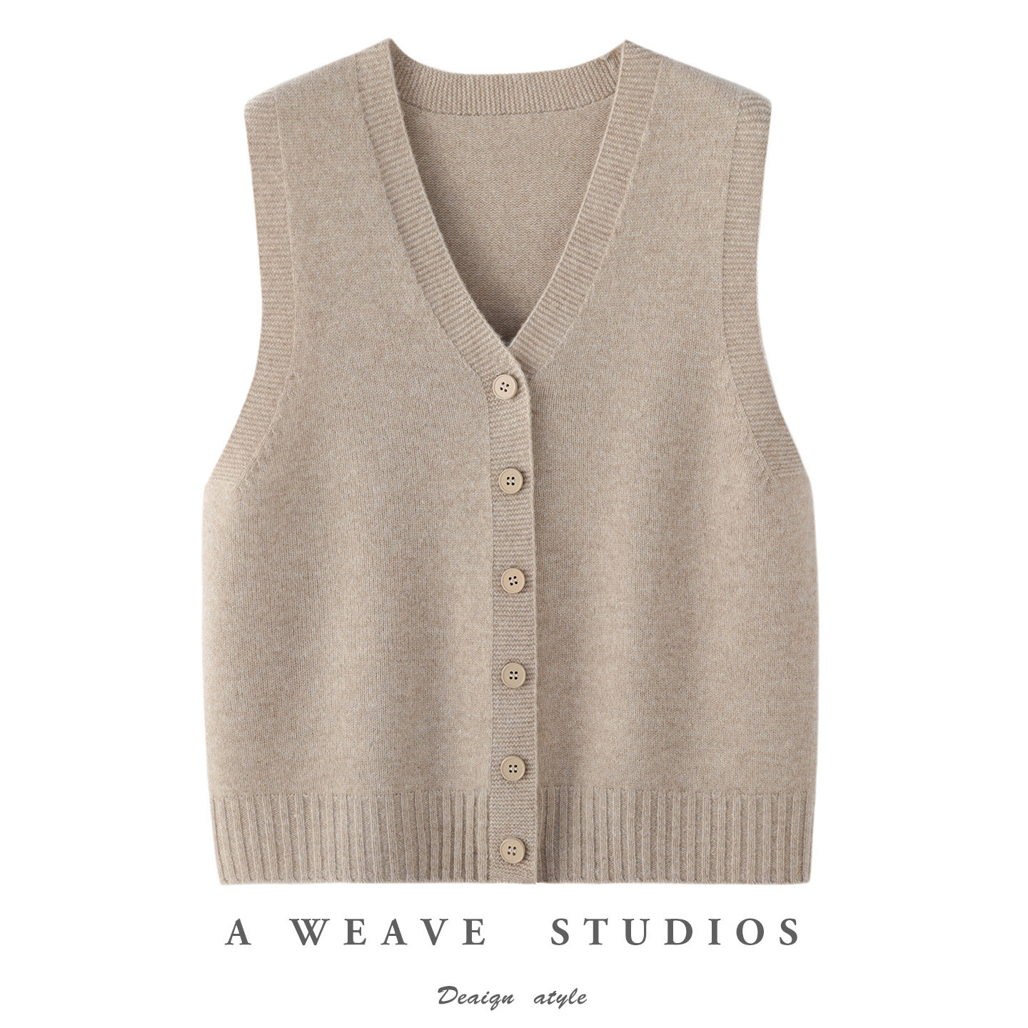 2025秋冬新款V领100%纯羊毛针织马甲开衫女宽松无袖外穿纯色背心,淘宝优惠券,粉丝福利购,淘宝优惠卷