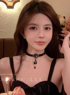 暗黑系重工宫廷风黑色珠串轻奢项链优雅复古水晶感choker饰品