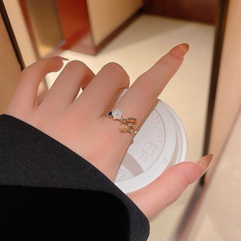 法式高级感彩色锆石花朵女开口戒时尚个性辣妹同款食指戒爆款戒指 - 图0