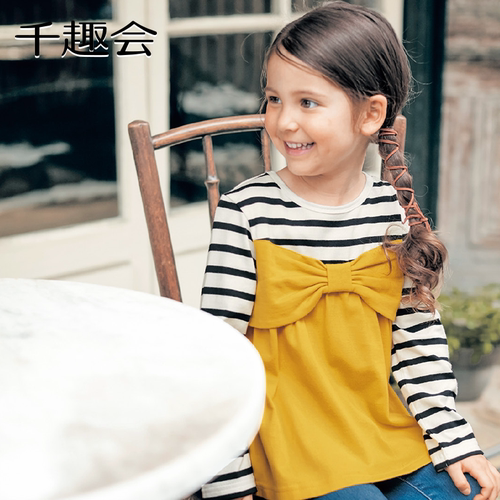 千趣会童装26春秋款女童打底衫假两件日系可爱儿童T恤 - 图3