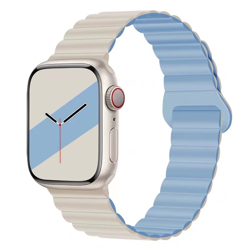 适用苹果iwatch9硅胶磁吸applewatch8/6/se/5/4代创意45/41新款透气运动男女40mm44高级s9小众ultra手表表带-图3