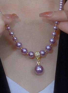 紫色珍珠锆石项链女2025年新款潮