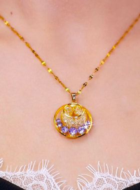 紫色微镶锆石项链轻奢高级感时尚