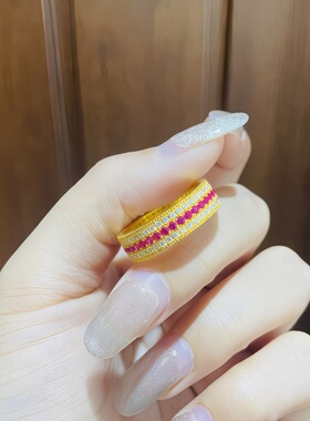 金包银红宝石戒指女镶钻情侣对戒