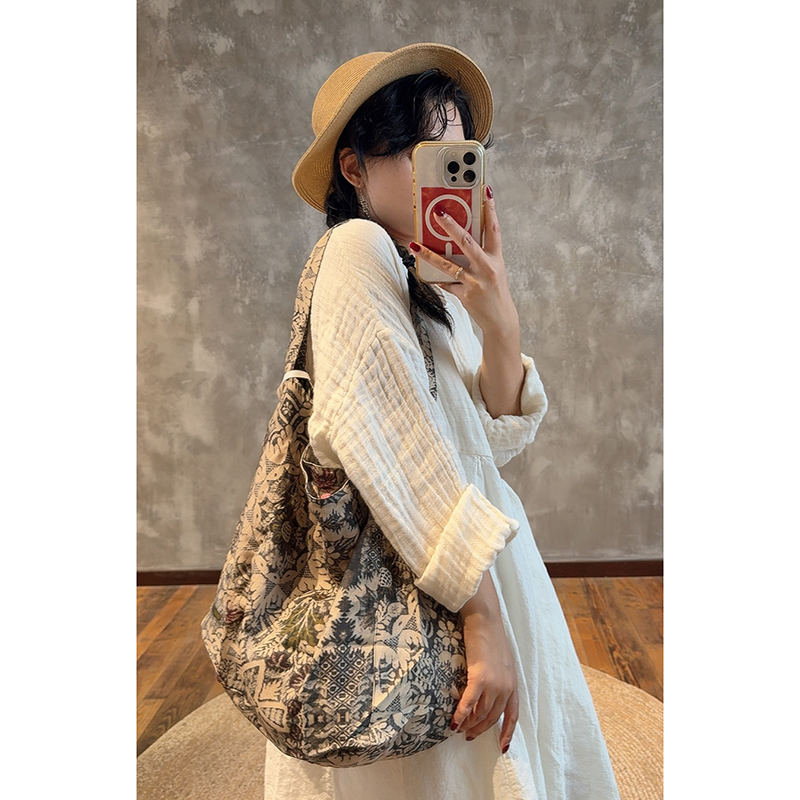 YIMIAN 质感百搭亚麻印花松弛感高级精致单肩腋下通勤女包2055 - 图1