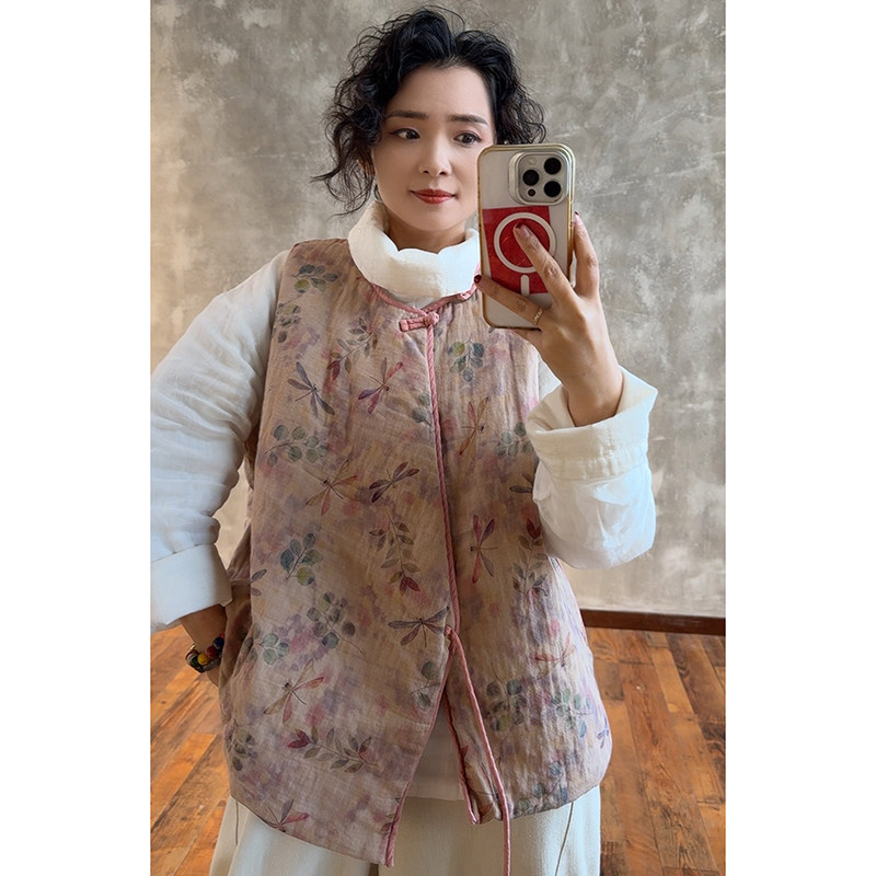 YIMIAN  “蜓枝雅意”素雅国风新中式盘扣系绳夹棉马甲2624493,淘宝优惠券,粉丝福利购,淘宝优惠卷