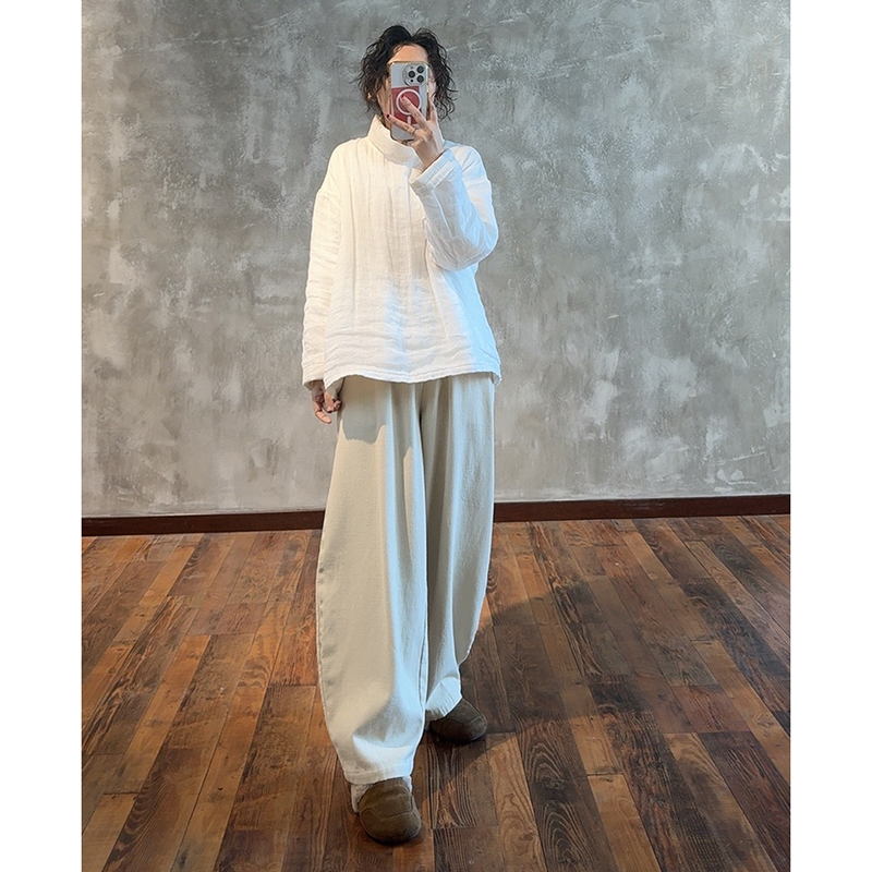 YIMIAN 宝藏单品随性舒适日常极简风宽松显瘦休闲阔腿弯刀裤2110 - 图2