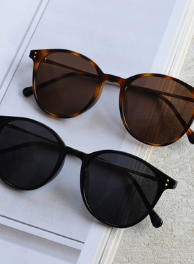 韩系复古圆偏光太阳眼镜时尚潮男女欧美TR90轻高品质玳瑁墨镜ins