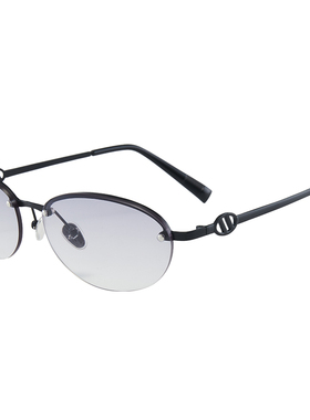 时髦金属椭圆半框茶色太阳镜男女Y2K新款高级感金属防紫外线墨镜