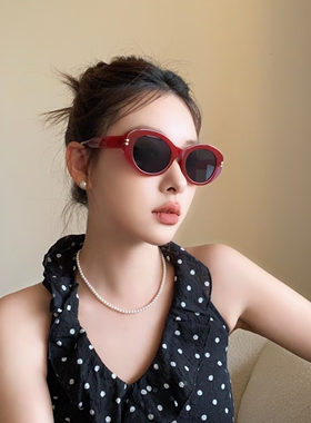 复古个性红色猫眼太阳眼镜女时尚高级感圆脸显脸小墨镜防紫外线潮