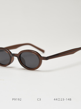 日系透灰色复古小椭圆框偏光太阳眼镜男女个性板材墨镜防紫外线潮