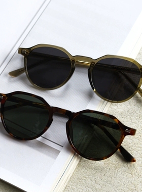 2025新款浅绿色复古偏光太阳镜男小框圆板材时尚墨镜女防紫外线潮