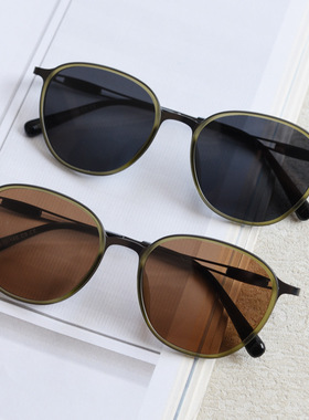 棕茶色金属猫眼偏光太阳眼镜男女高级感方圆脸个性墨镜防紫外线潮