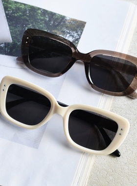 可爱呆萌复古黑色方框偏光太阳眼镜女潮时尚配近视墨镜防紫外线男