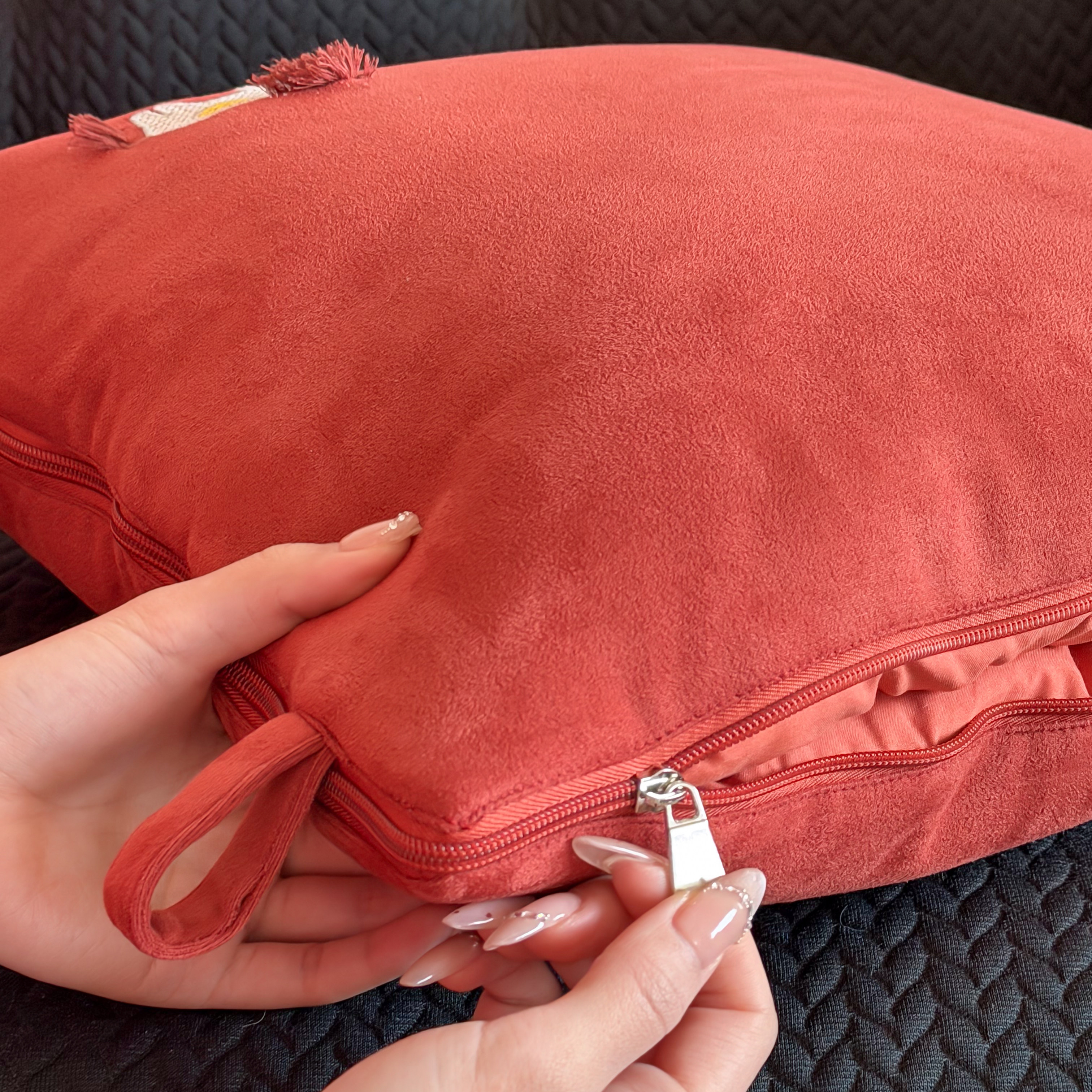 Year of the Horse red dual-purpose pillow that can be carried by hand and folded in the car
