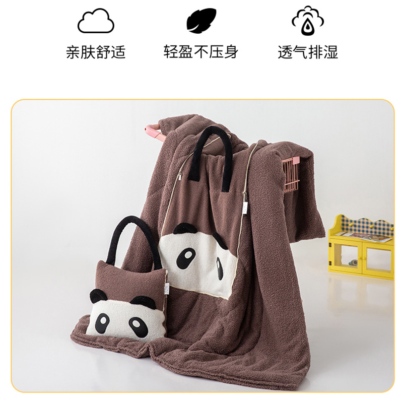 卡通熊猫抱枕被子两用二合一加厚午睡绒毯子办公室汽车载靠枕折叠 - 图1
