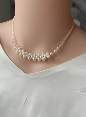 小艾手作天然珍珠多层遮疤项链