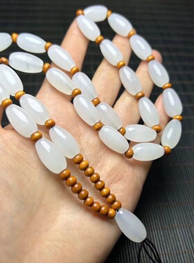 高档天然玉石项链吊坠项链男女手工编织白珠链玉佛平安扣挂脖珠链