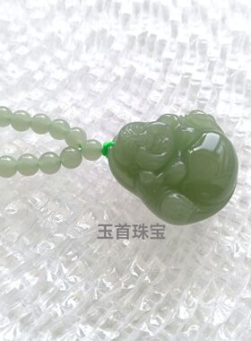 时尚百搭女款青白佛佛公吊坠项链珠链子套装晴水浅绿玉珠链子