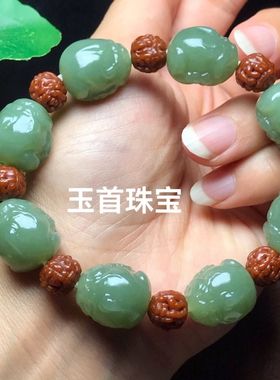 时尚精品浅绿色貔貅手串男女款沙枣青手链皮休串珠玉石手链手饰