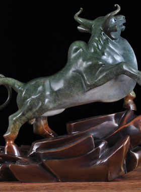 彩铜牛气冲天招财摆件客厅