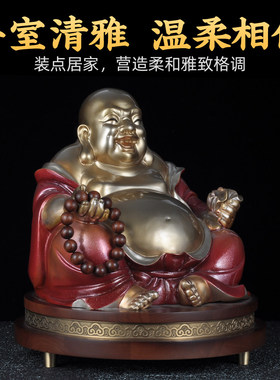 黄铜弥勒佛摆件招财笑口常开大肚佛笑佛家用客厅佛堂寺庙供奉佛像