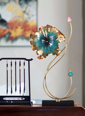 彩铜荷叶翠鸟摆件家居客厅电视柜酒柜装饰品中式创意摆设乔迁礼品