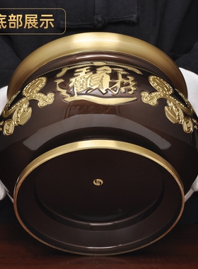 黄铜深啡招财圆唇香炉家用财神关公观音供奉上香的烧香插香线香炉