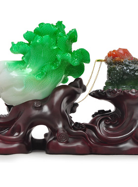 金蟾招财摆件玉白菜客厅酒柜橱窗