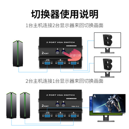 联达科VGA线一拖二电脑显示器屏幕监控投影仪转换切换高清1进2出vja分配器1公转2母延长线视频线数据连接线 - 图3