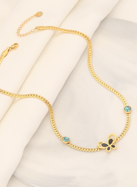 跨境新款波西米亚绿松石黑色蝴蝶个性首饰套装 钛钢镀金不掉色